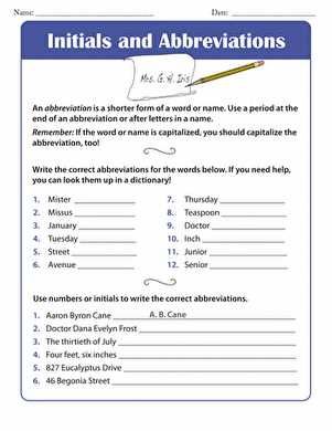 abbreviation worksheet