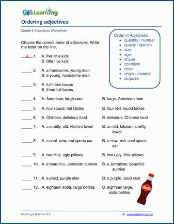 adjectives worksheets grade 4
