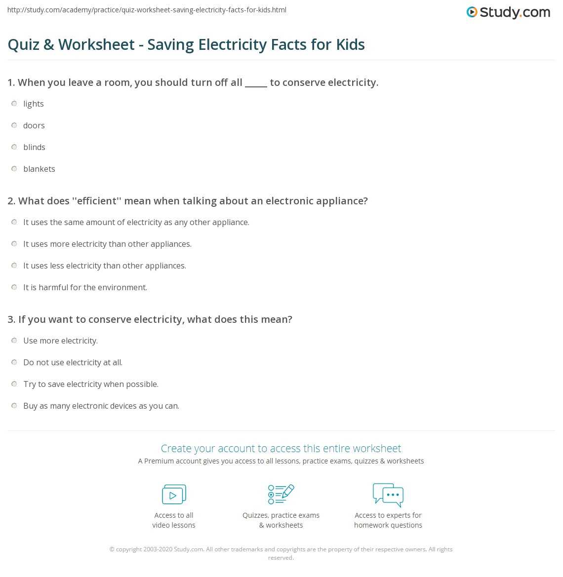 electricity worksheets for kids