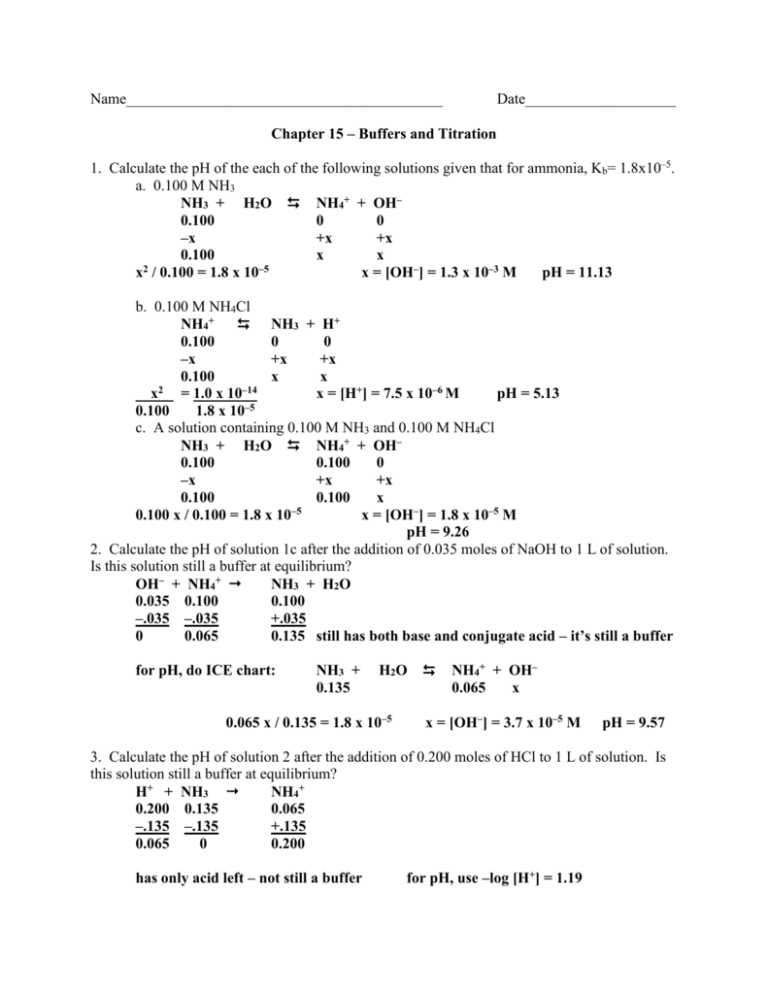 worksheet ph calculations