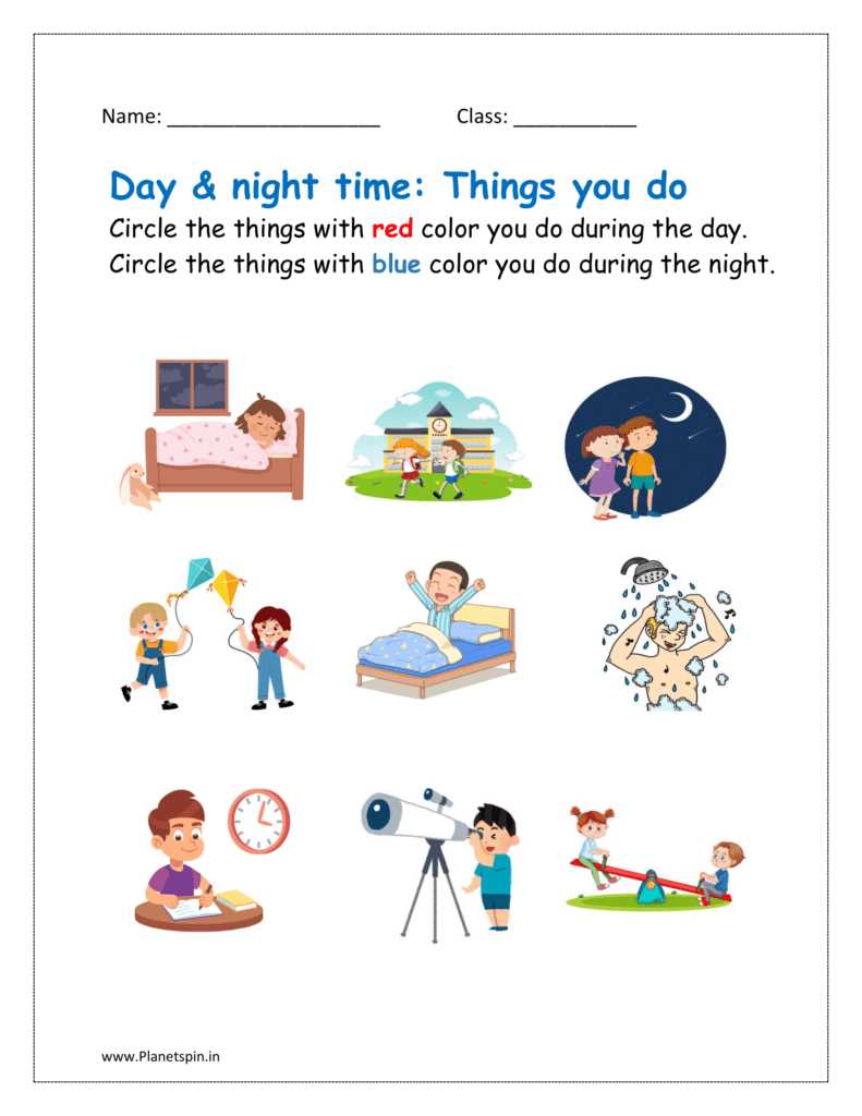 difference between day and night worksheet