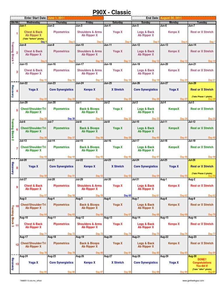 worksheets for p90x