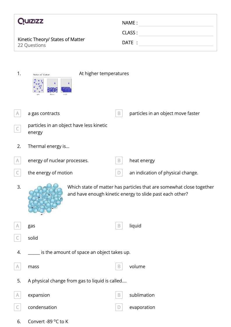 change of state of matter worksheet