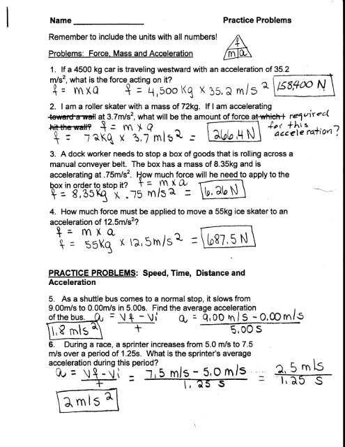 acceleration practice problems worksheet