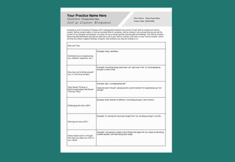 acceptance and commitment therapy worksheet