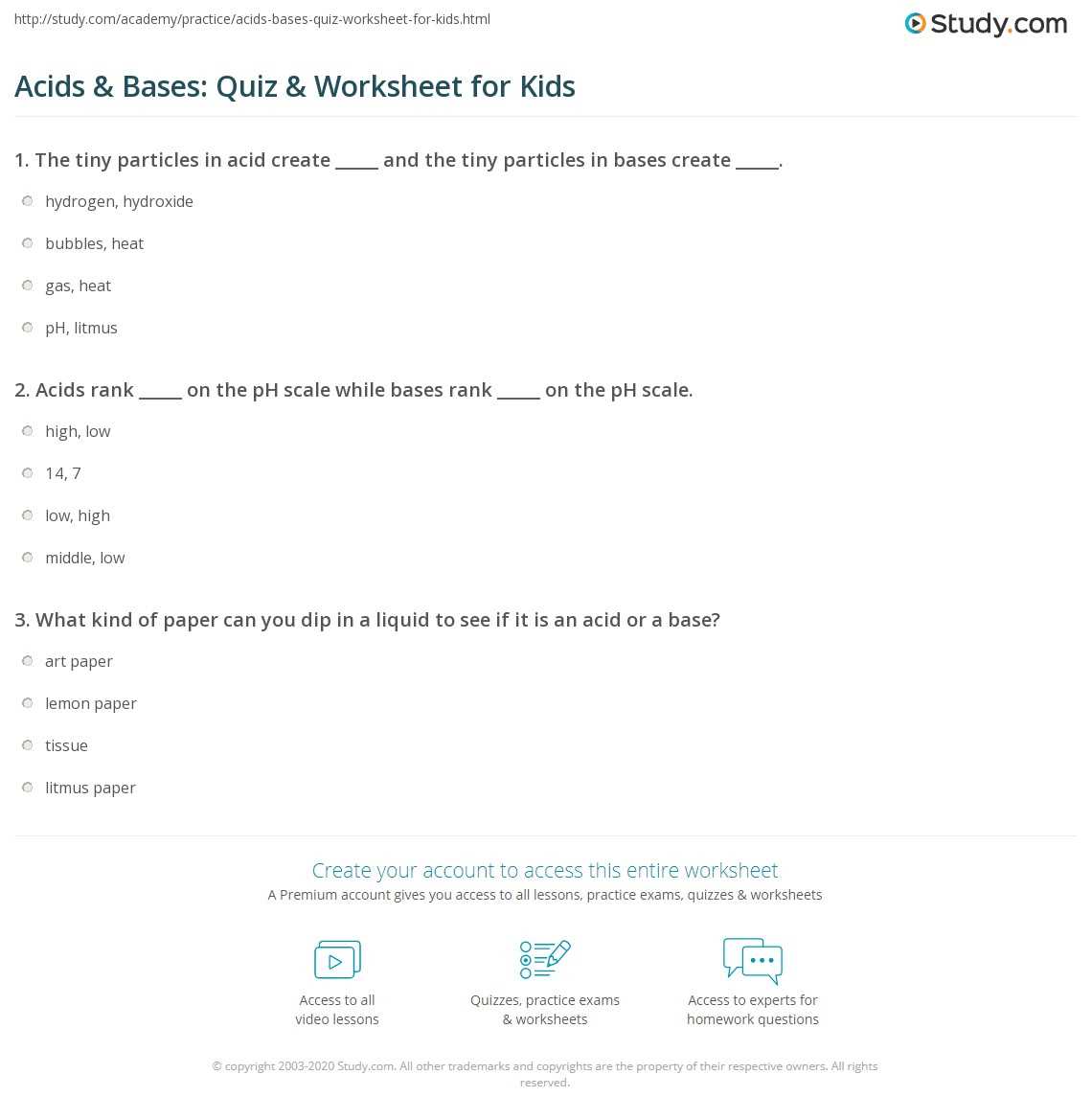 acid base reactions worksheet