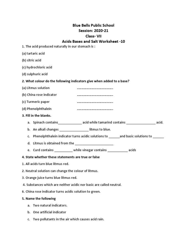 acidic and basic solutions worksheet