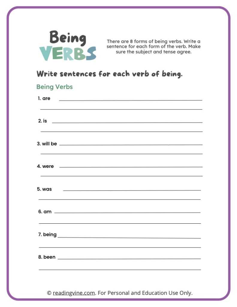 action and being verbs worksheet