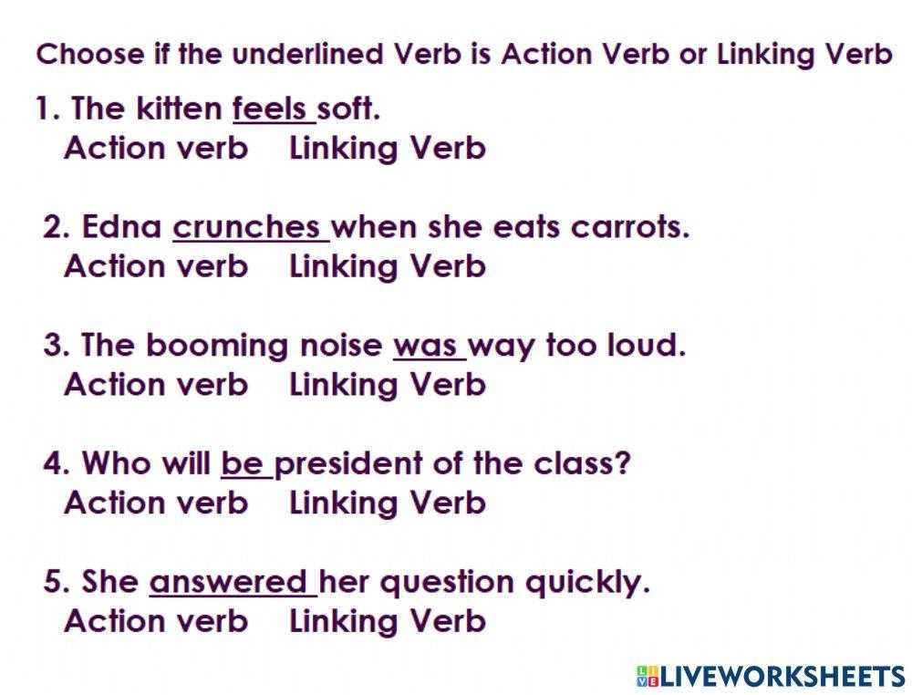 action and linking verb worksheets