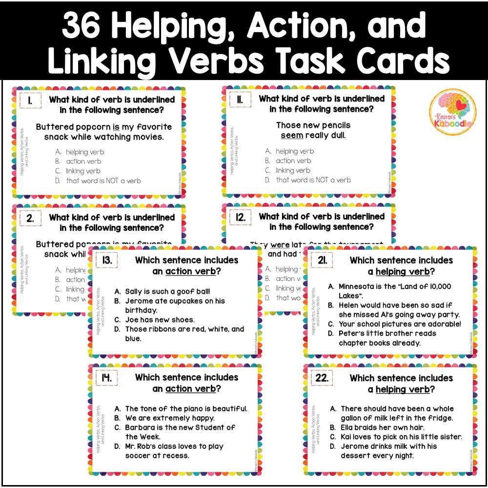 action helping and linking verbs worksheet