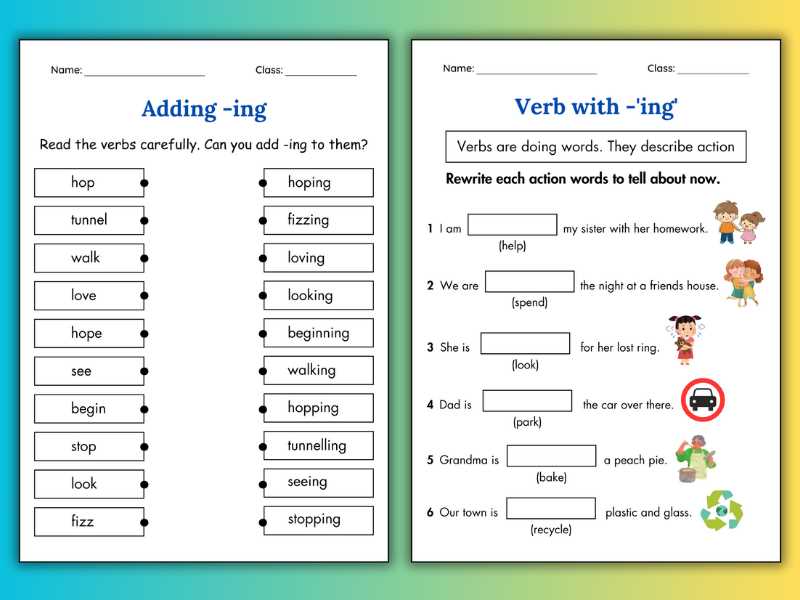 action words with ing worksheet