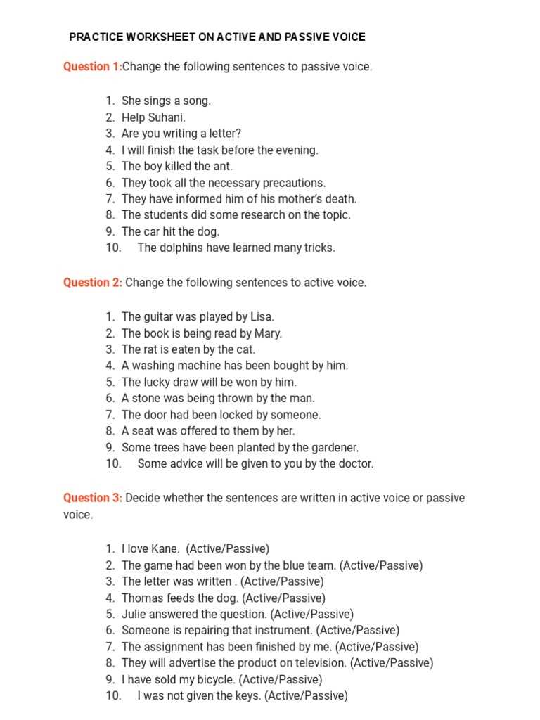 active passive worksheet