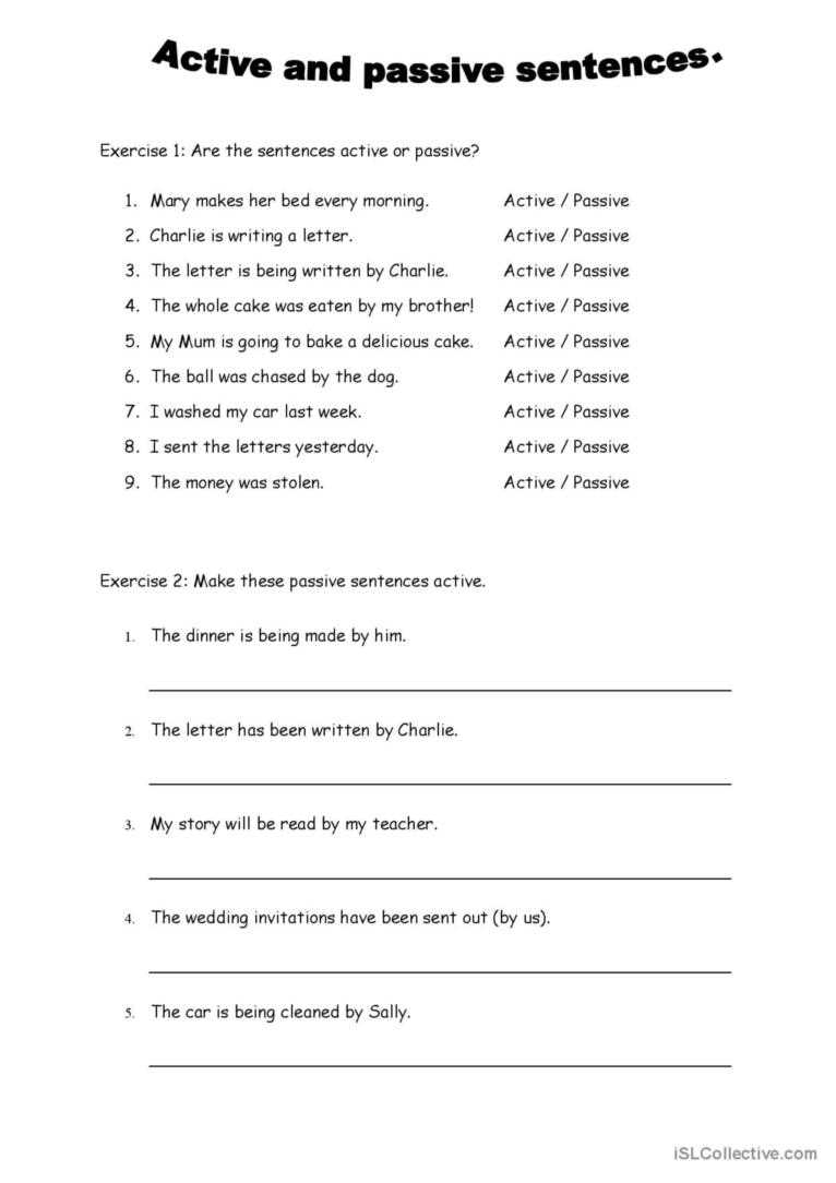 active voice and passive voice worksheets