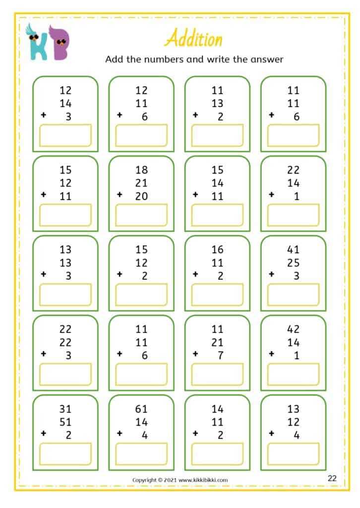 add 3 numbers worksheet