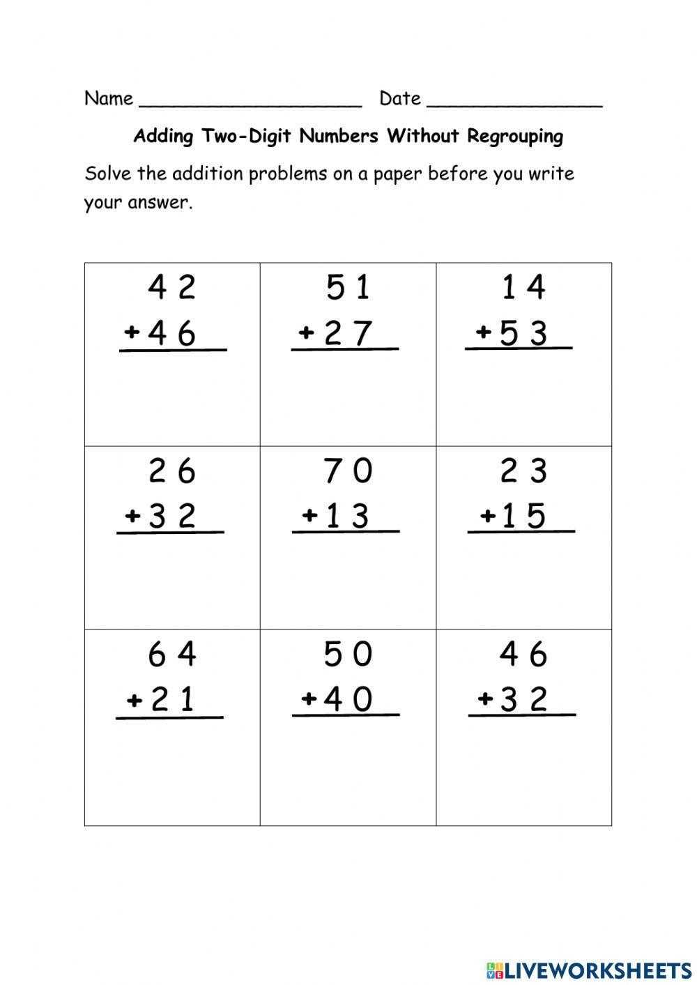 adding 2 digit numbers without regrouping worksheet adding 2 digit numbers without regrouping worksheet