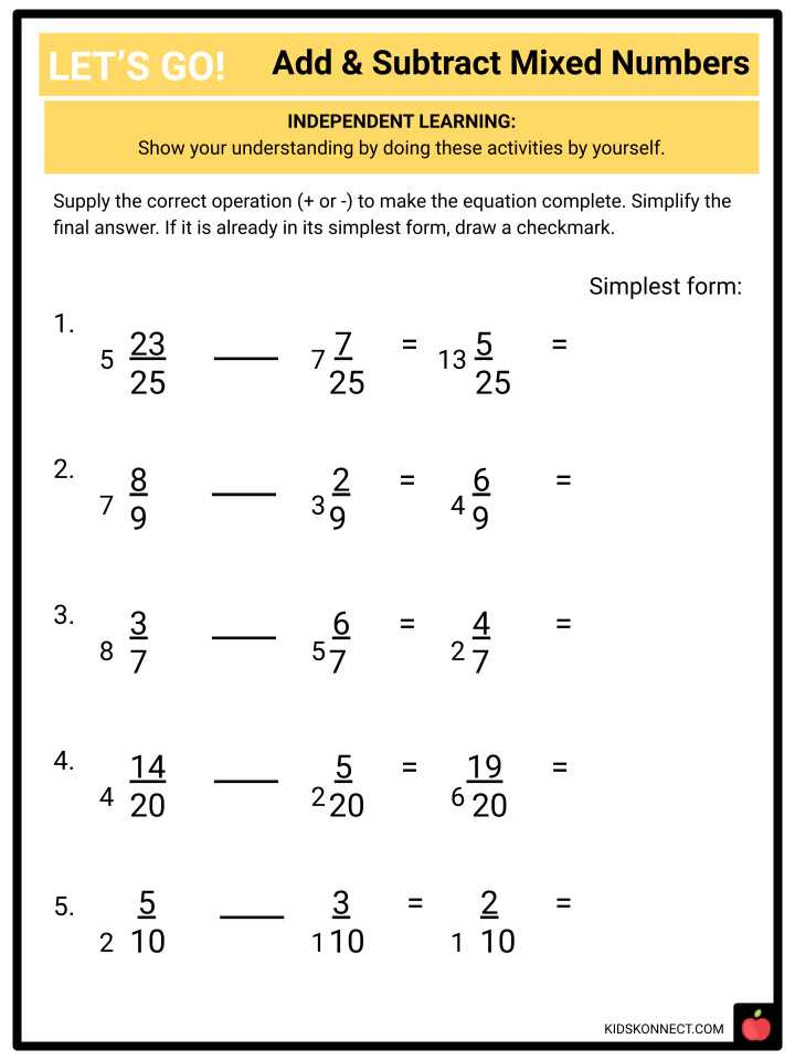 adding and subtracting mixed number fractions worksheets