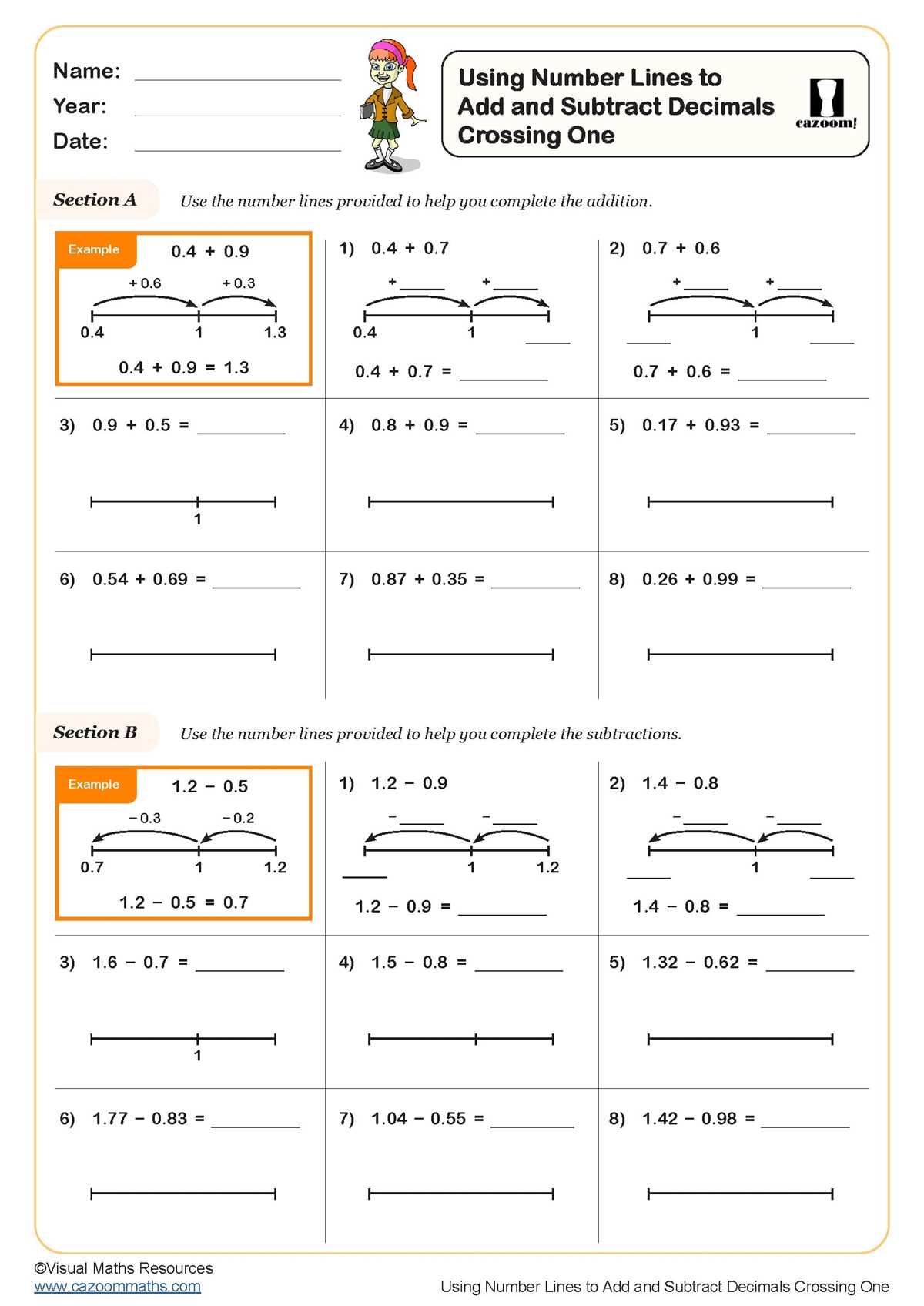adding and subtracting negative and positive decimals worksheets