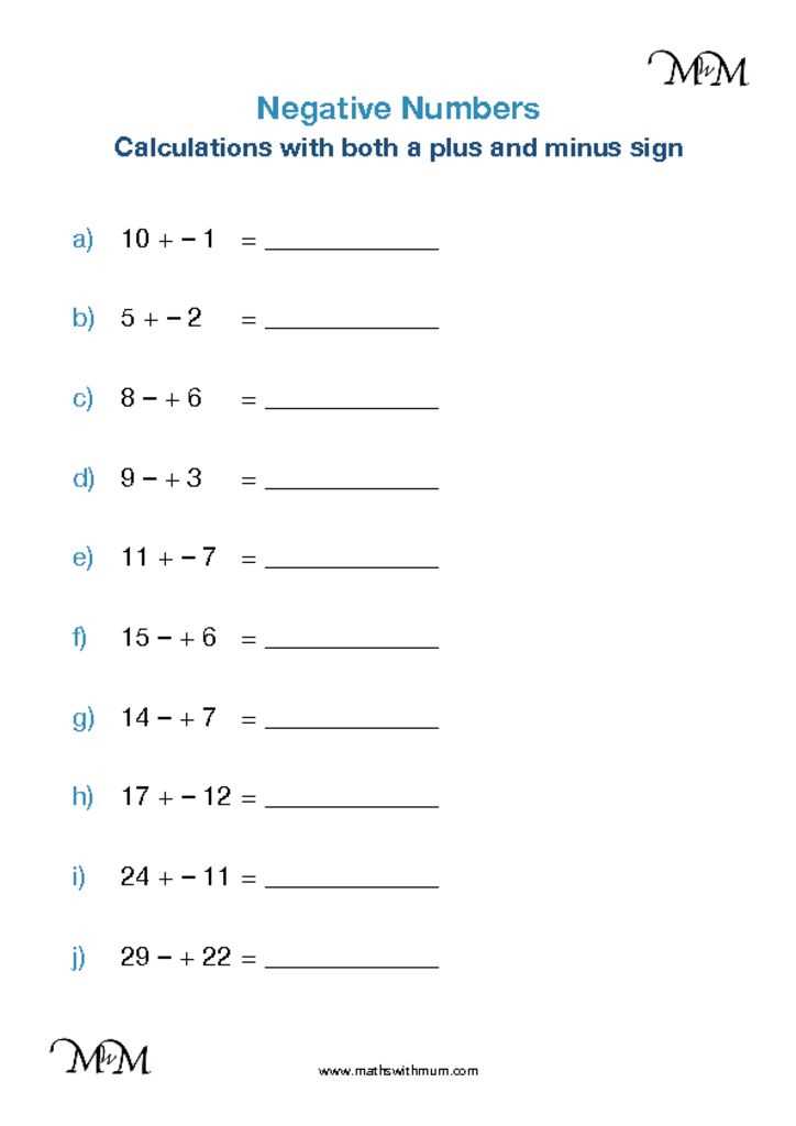 adding and subtracting negative and positive numbers worksheets