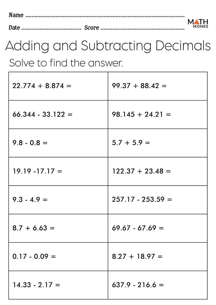 adding and subtracting positive and negative decimals worksheets