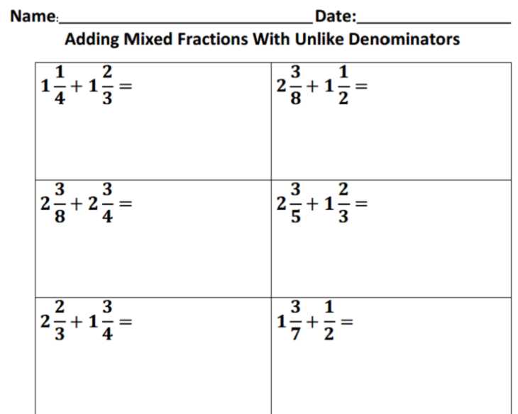 adding fractions and mixed numbers with like denominators worksheets