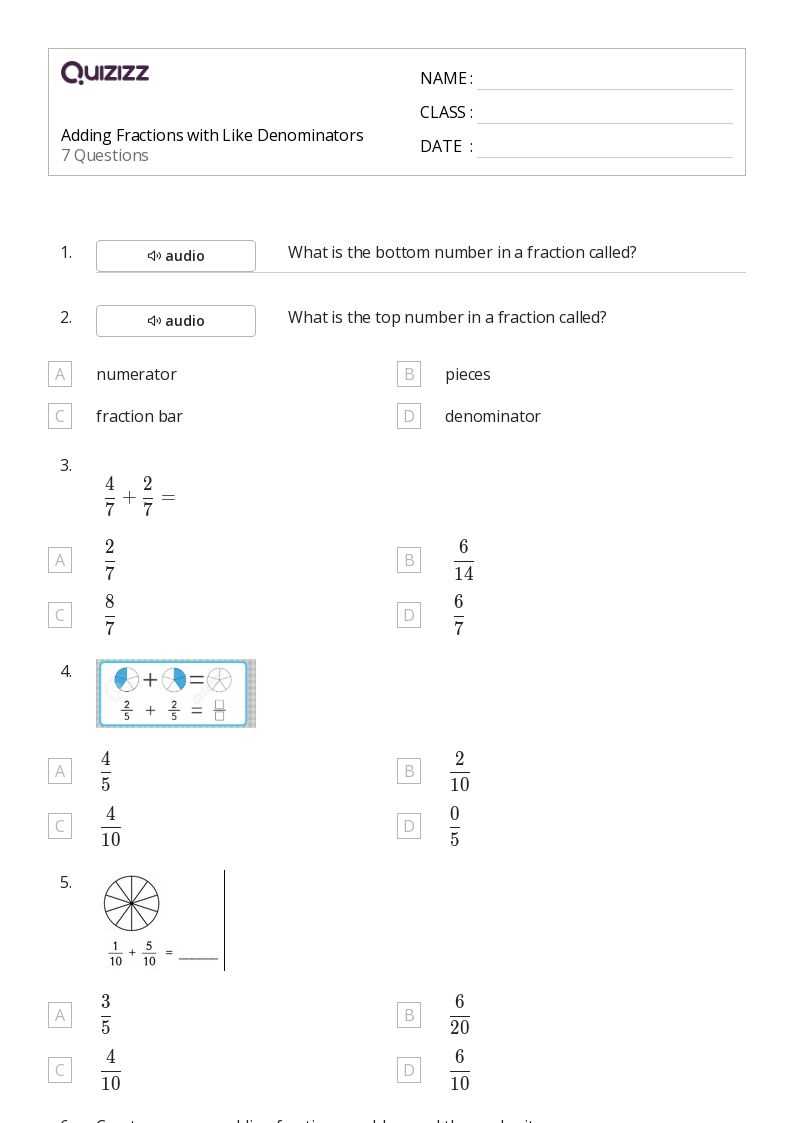 adding fractions like denominators worksheet