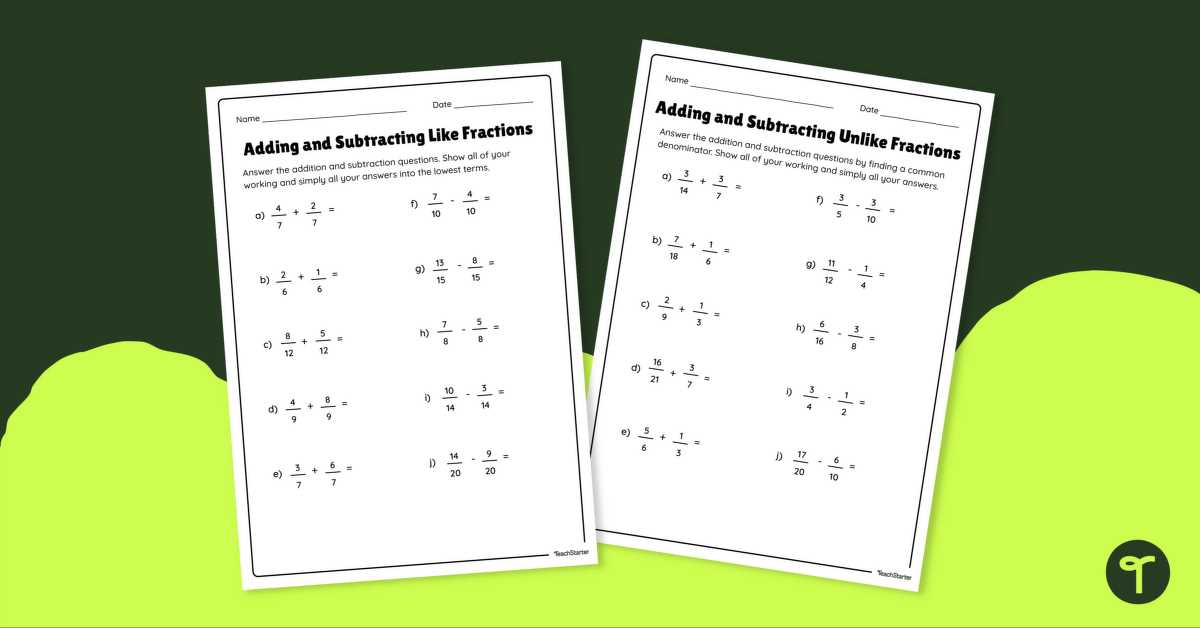 adding fractions with common denominators worksheets