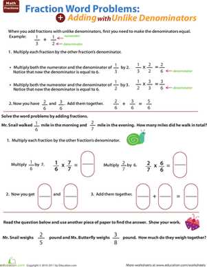 adding fractions with like and unlike denominators worksheets