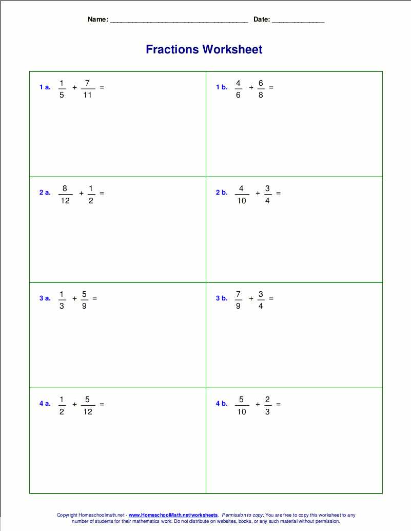 adding fractions with like and unlike denominators worksheets