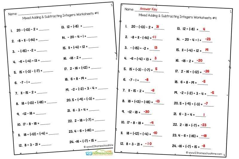 adding integers using zero pairs worksheet