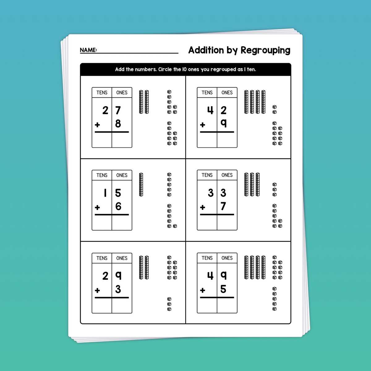 adding using base ten blocks worksheet