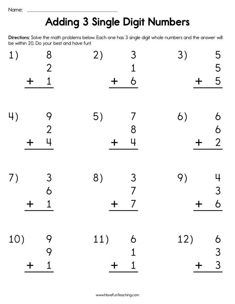 addition 3 digit worksheet