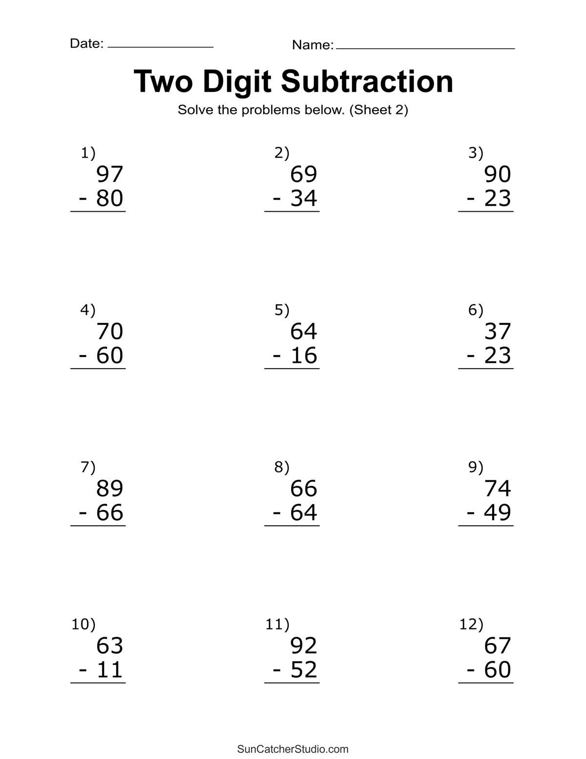 addition and subtraction 2 digit worksheets