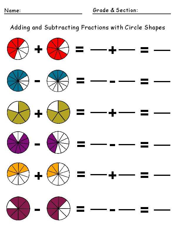 addition and subtraction fractions worksheet