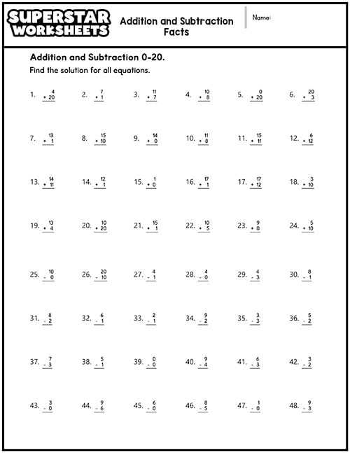 addition and subtraction practice worksheet