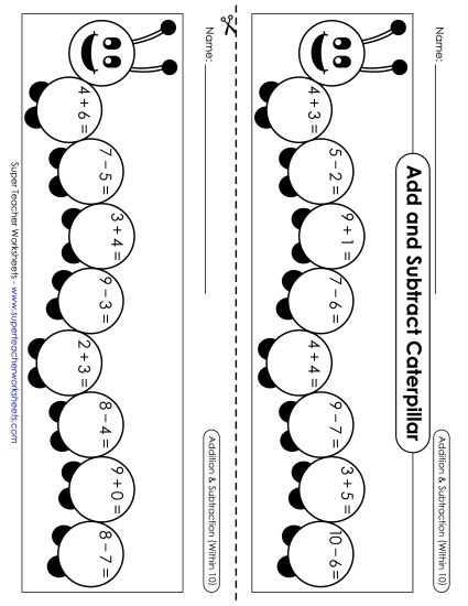 addition and subtraction within 10 worksheets
