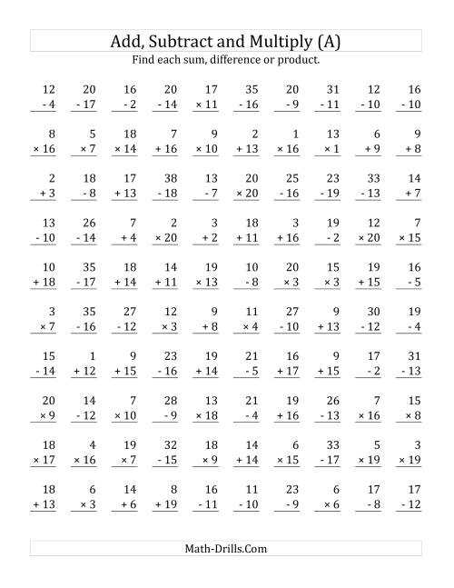 addition multiplication worksheet