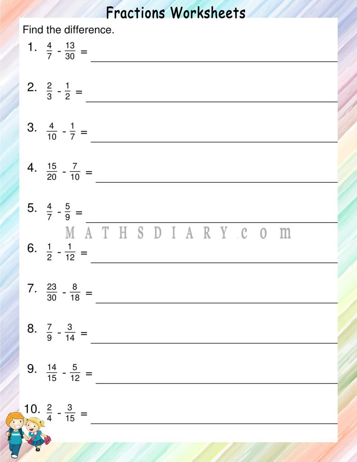 addition of fractions worksheets