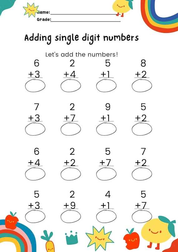 addition single digit worksheets
