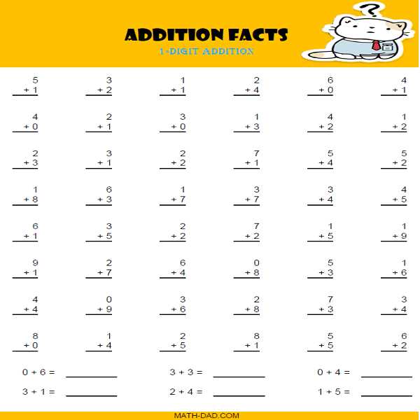 addition subtraction math facts worksheets
