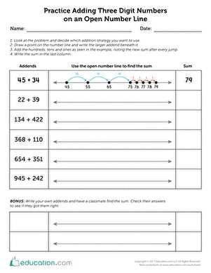 addition with number line worksheets