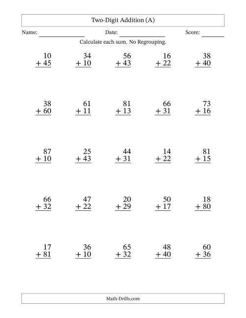 addition without regrouping worksheet