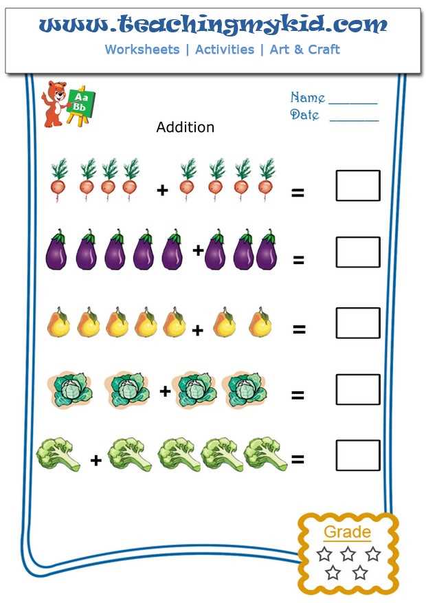 addition worksheets kindergarten