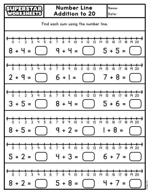 addition worksheets number line