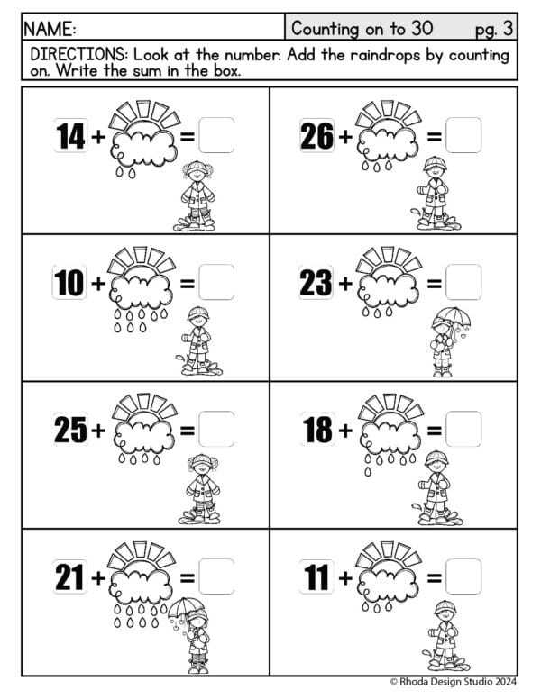 addition worksheets up to 30