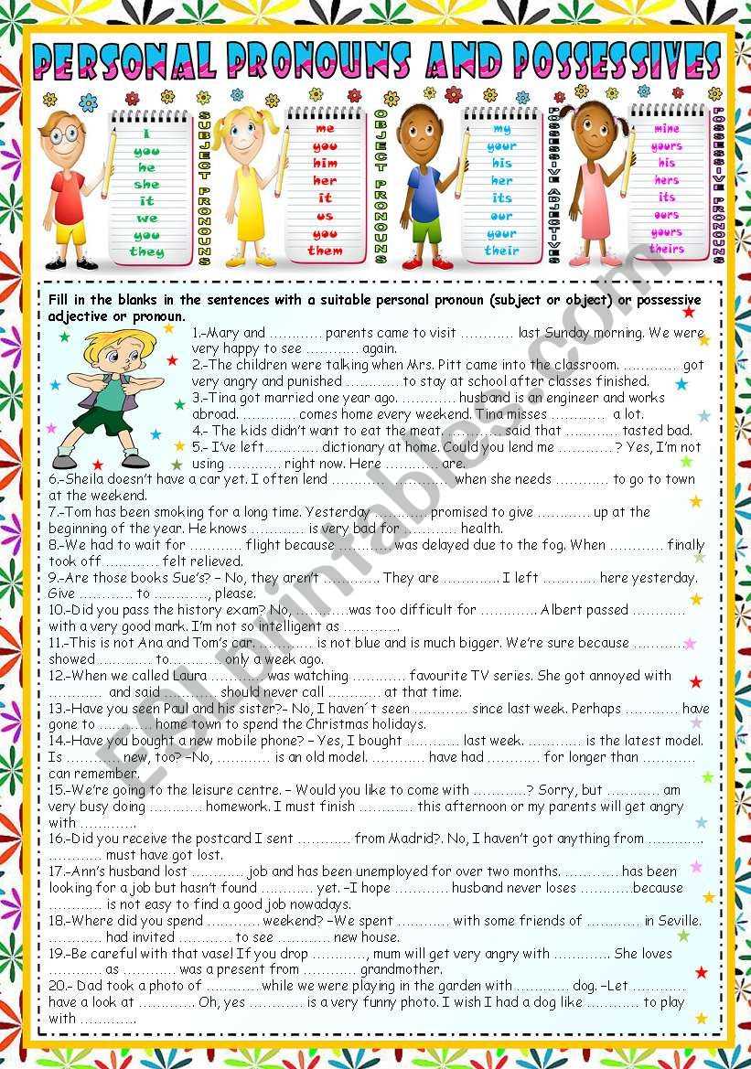 adjective possessive french worksheet