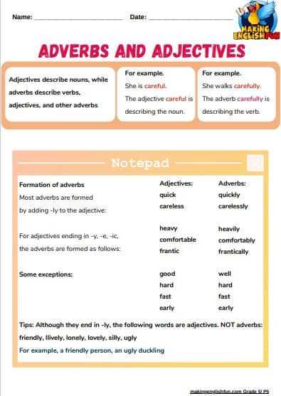 adjectives and adverbs worksheets