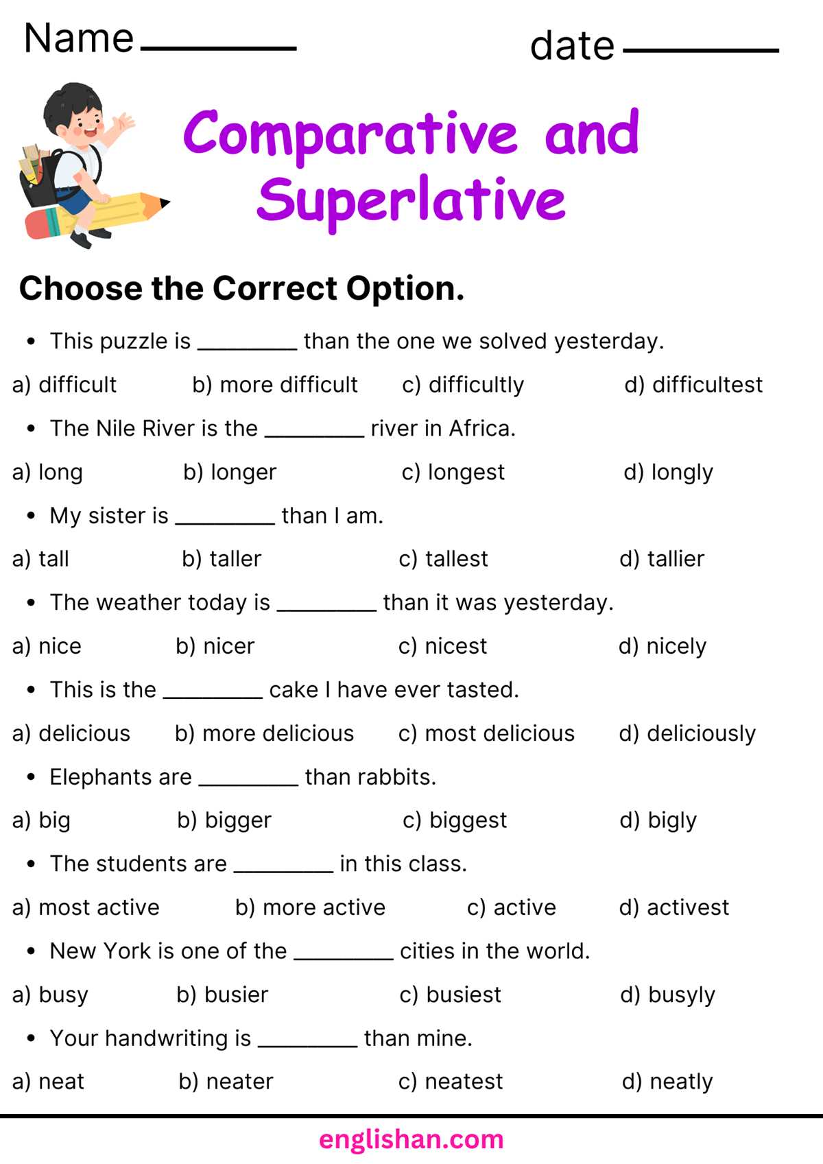 adjectives comparative and superlative worksheet adjectives comparative and superlative worksheet