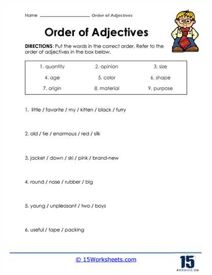adjectives in order worksheet