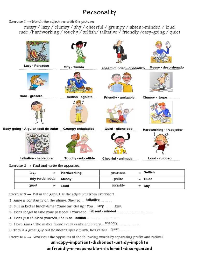adjectives personality worksheet