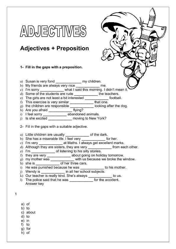 adjectives with prepositions worksheets